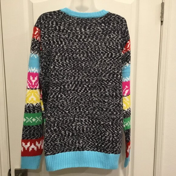 Holiday Hype Cat Christmas Sweater Pom Pom Hat Multicolor Fair Isle Festive Sz L - Picture 6 of 11